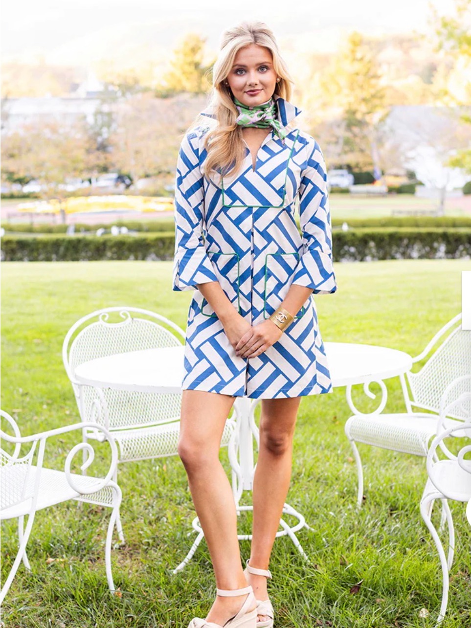 Blue & White Geometric Dress